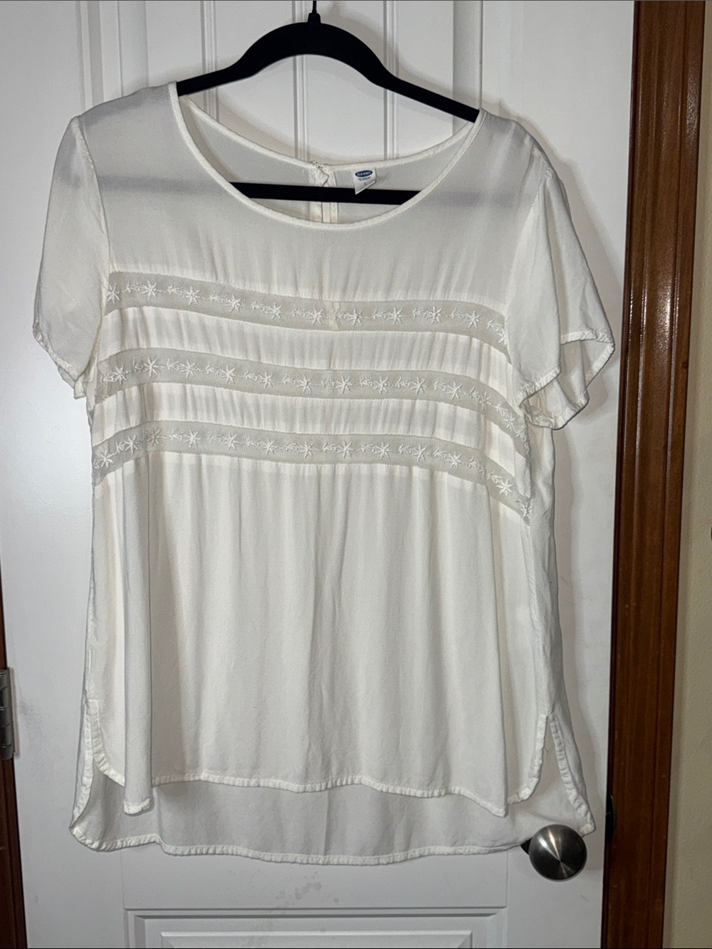 Women’s White Embroidered Short Sleeve Blouse by